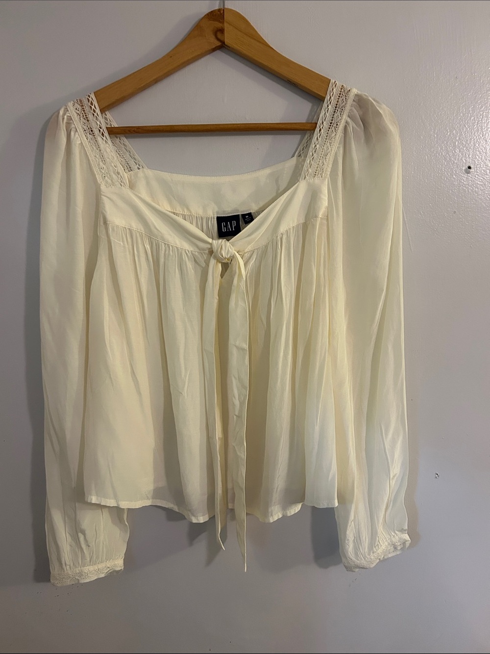 GAP Cream Lace-Trim Tie-Front Peasant Blouse